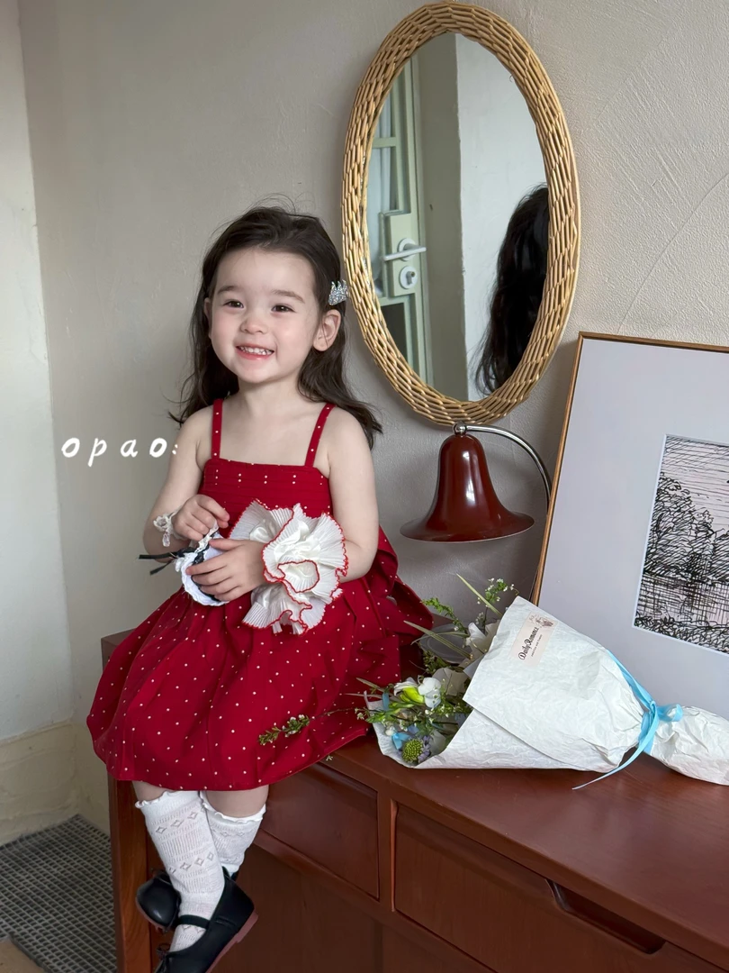 Opao2025夏～波点蝴蝶结吊带裙8755（女童汉服