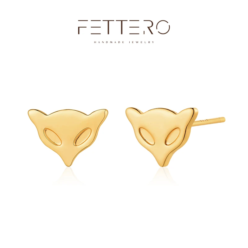 fettero 铜合金耳饰 【金色狐狸头耳钉】气质百搭小众简约
