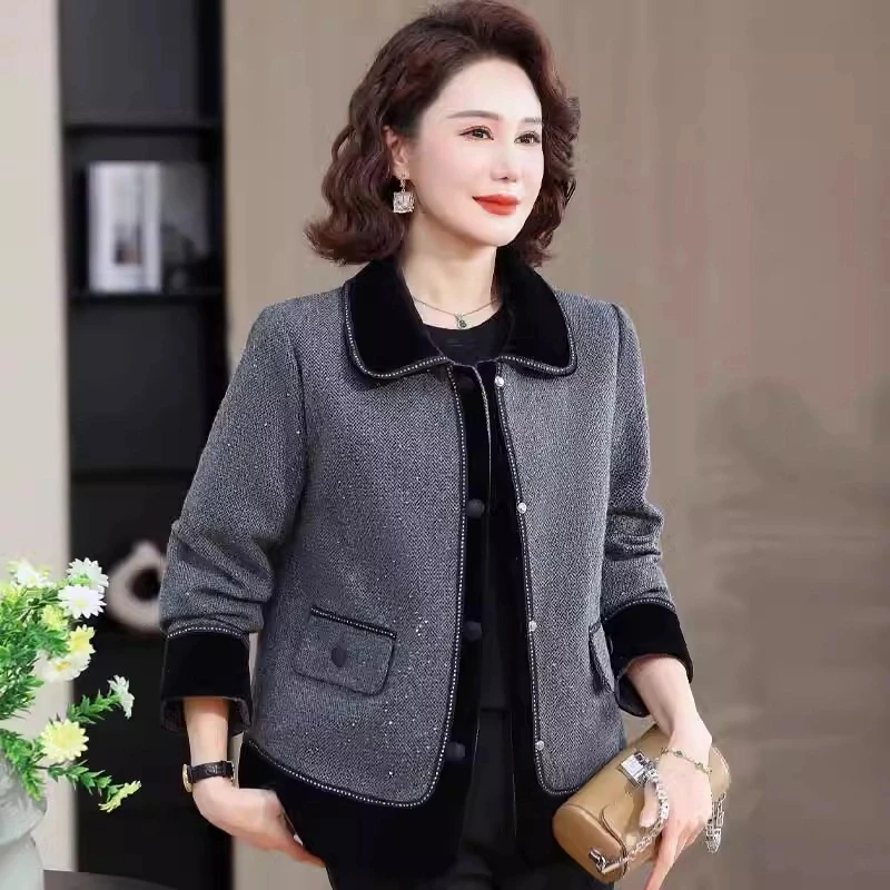 中年妈妈春装小香风针织外套2025新款夹克中老年女装春秋洋气上衣