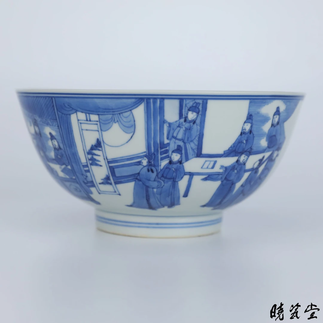 【晓瓷堂】清乾隆 青花十八学士图大碗 QT250187