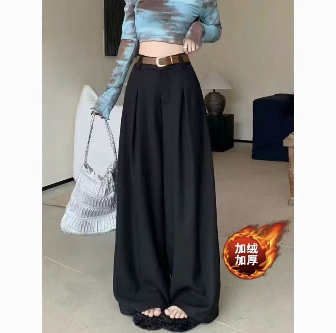 高个子2025冬季加绒加厚西装高腰阔腿裤宽松显瘦百搭休闲拖地裤