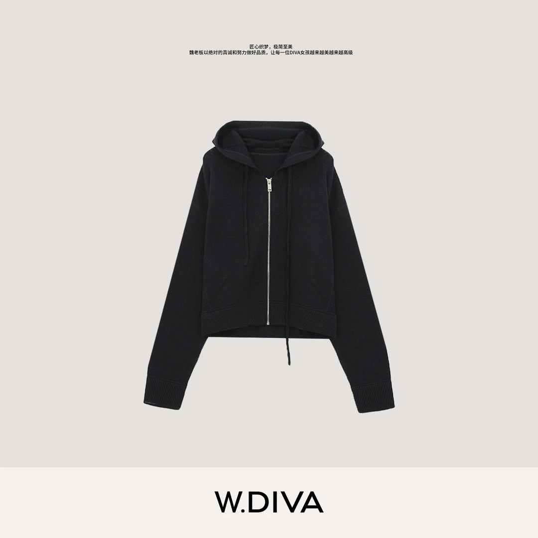 W.Diva【沧浪】100超细美丽诺羊毛气质品质连帽开胸针织衫3Z0402617