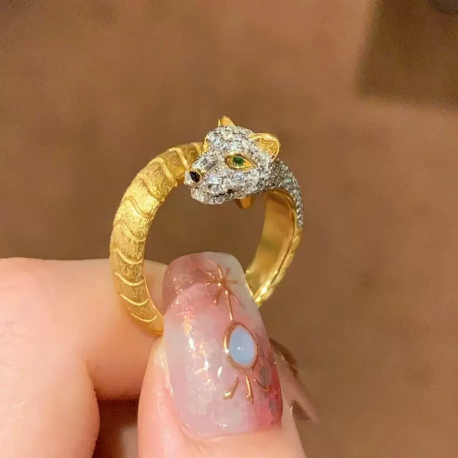铜合金锆石戒指 璀璨姐妹轻奢小众水果日韩精致金色豹子戒指BJ008
