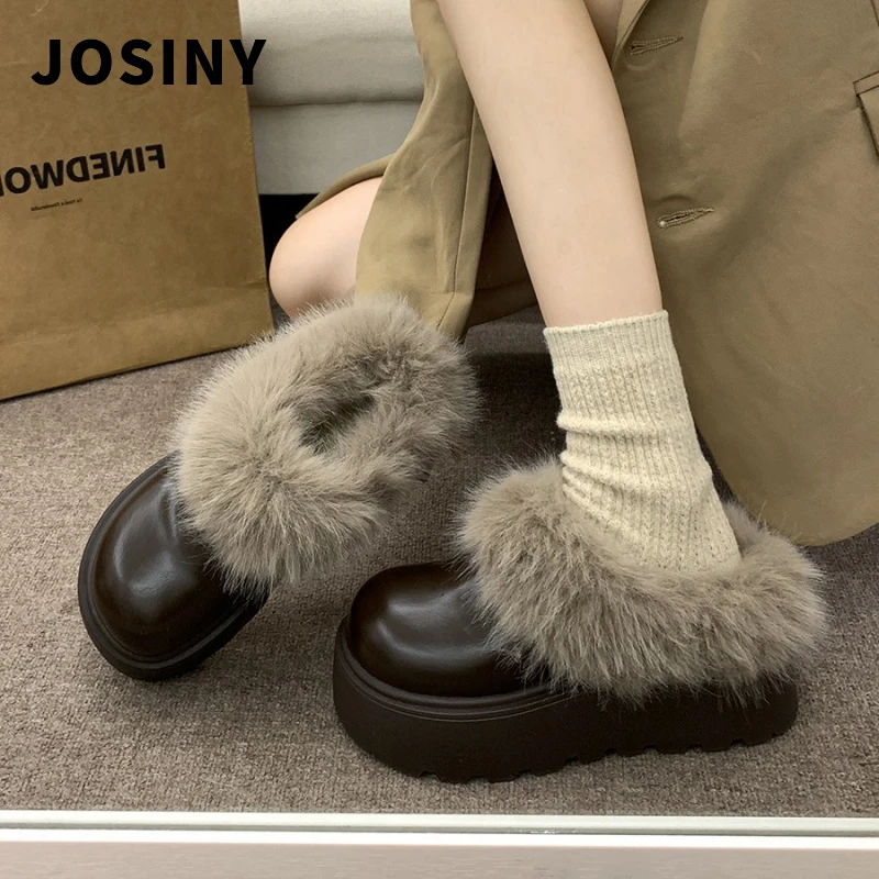 卓诗尼【品牌断码】厚底防滑皮面勃肯毛毛鞋女2025新款冬季外穿加绒