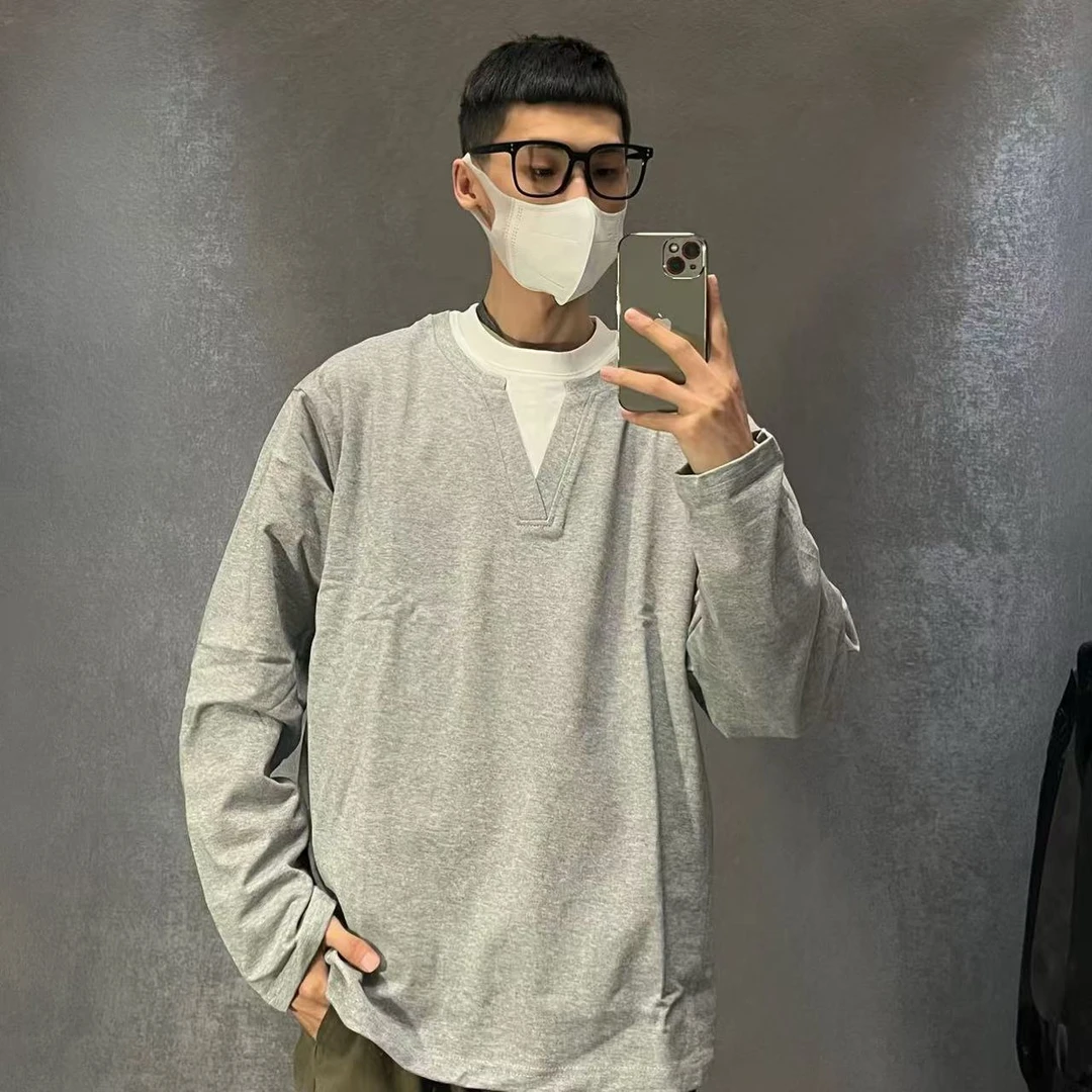 重头来过2025春季重磅卫衣廓形假两件V领长袖卫衣男休闲宽松上衣