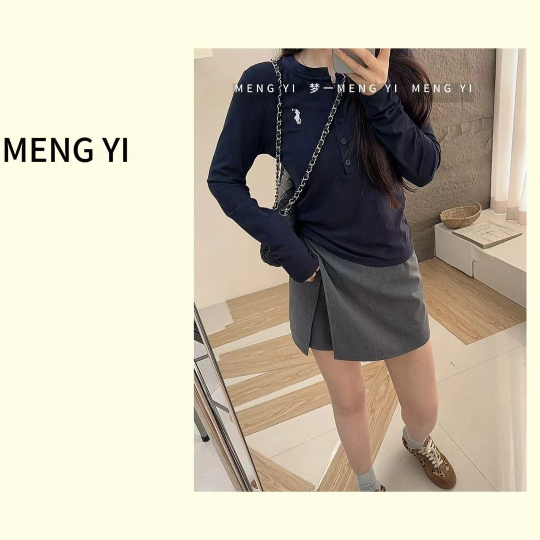 刺绣小标藏青长袖上衣my-5015