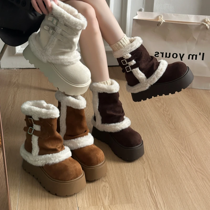 冬季平底秋冬女款可拆卸雪地靴棉鞋加绒时尚雪地靴百搭