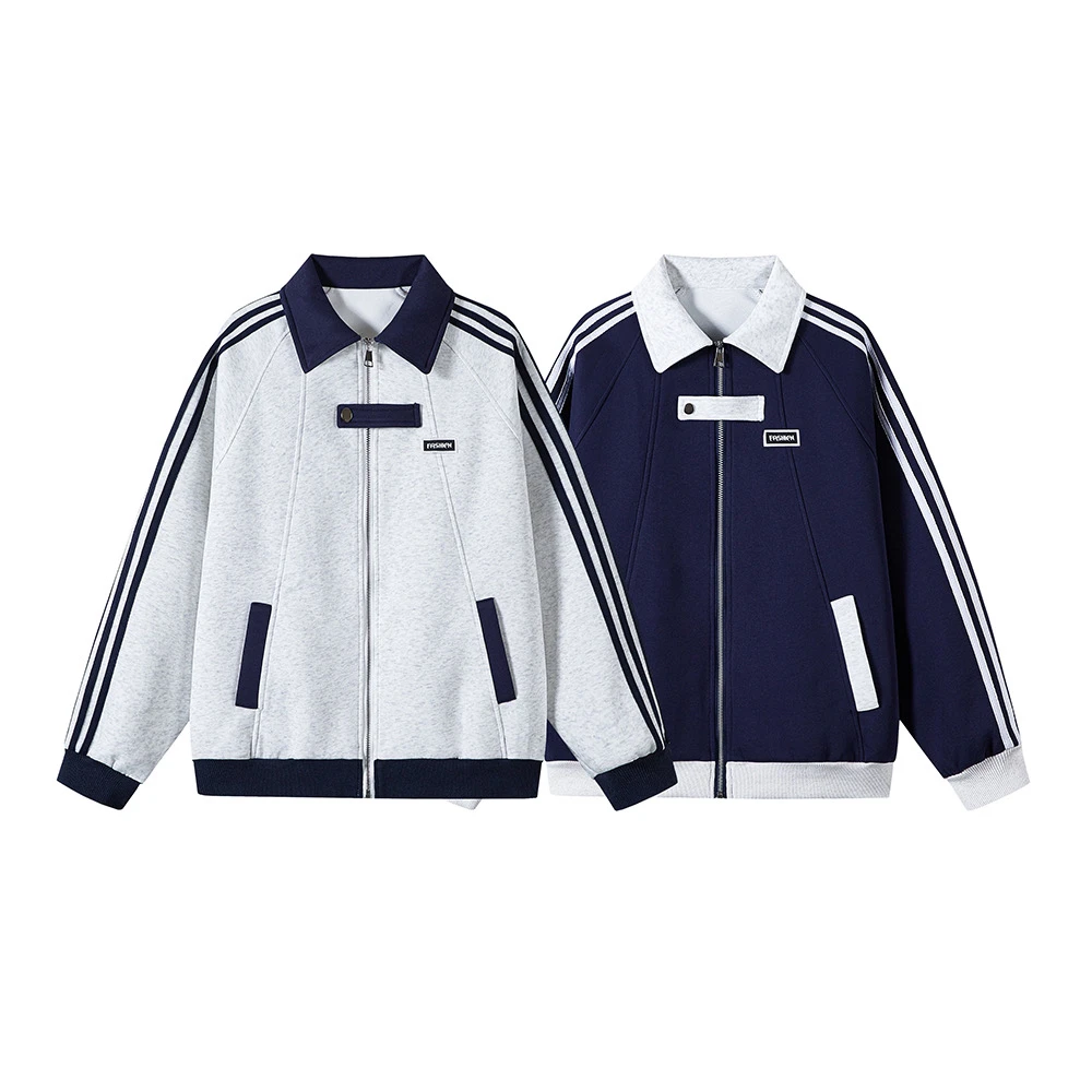 【王德发】988美式学院风撞色拼接条纹青少年潮流百搭秋款夹克外套