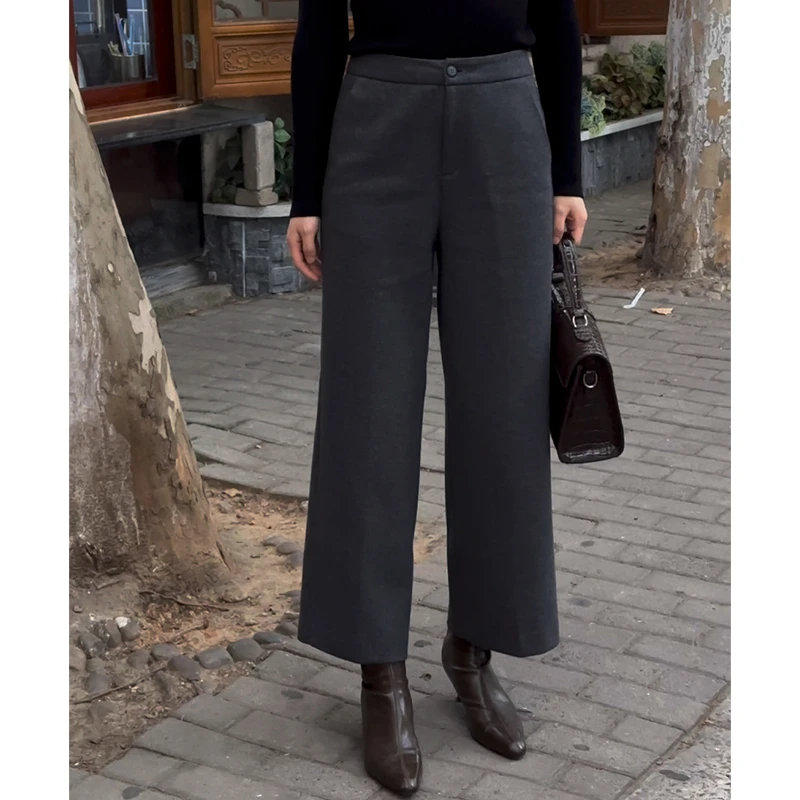 秋冬轻奢女士高腰绵羊毛萝卜裤显瘦百搭洋气直筒裤子W05-25K8767