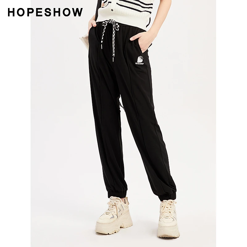 红袖夏季显瘦新款女装主题贴标抽绳休闲运动裤89123171205