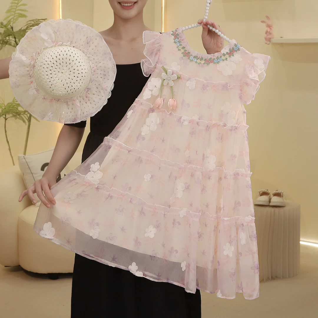 女童连衣裙2025夏季新款小飞袖印花裙中大童公主裙5230001772