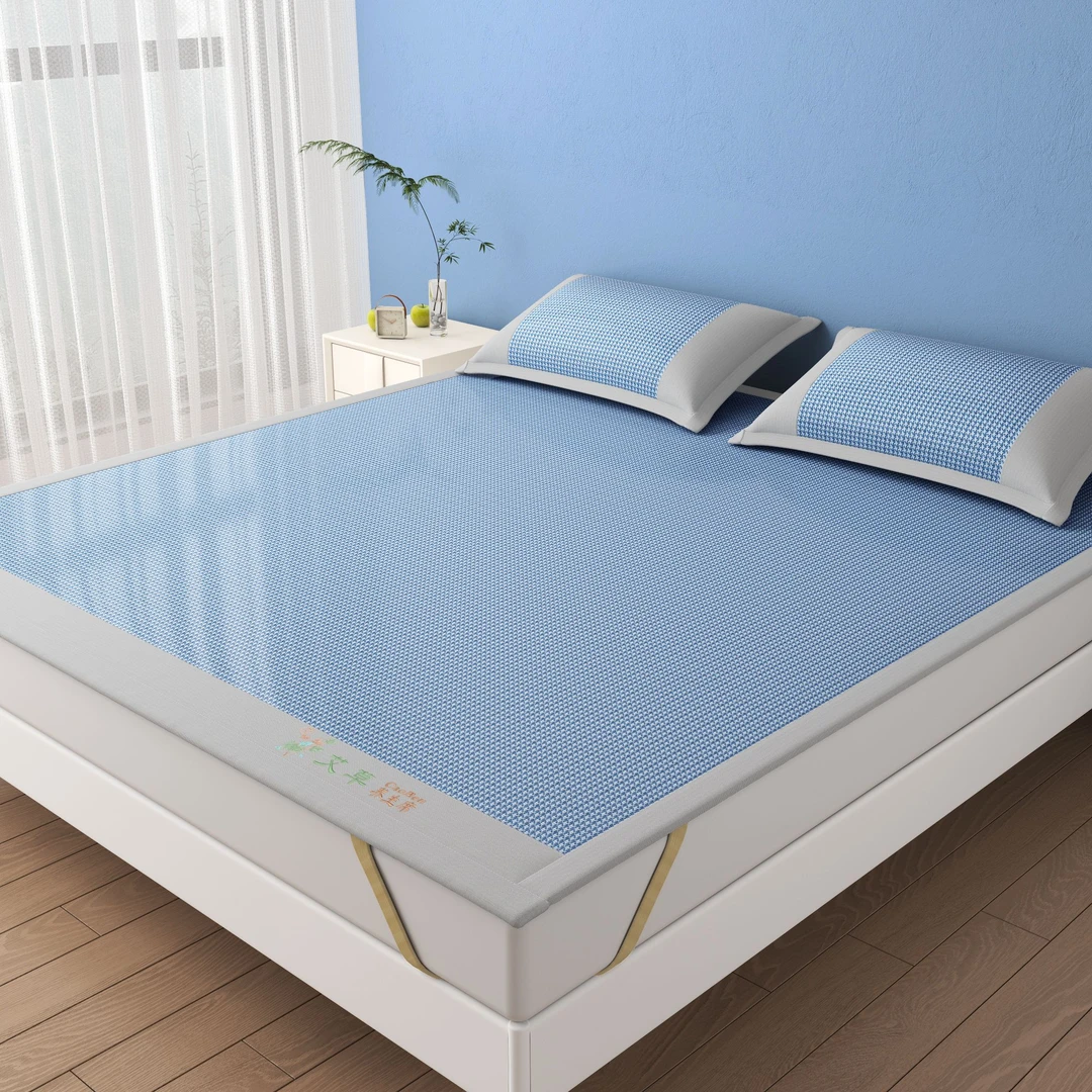 夏季艾草凉席三件套可折叠冰丝席夏天凉感裸睡家用空调软席子