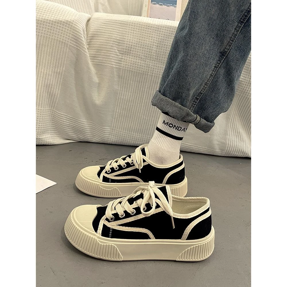 爆款厚底小白帆布板鞋女春秋季ins潮2025新款小众百搭休闲运动鞋