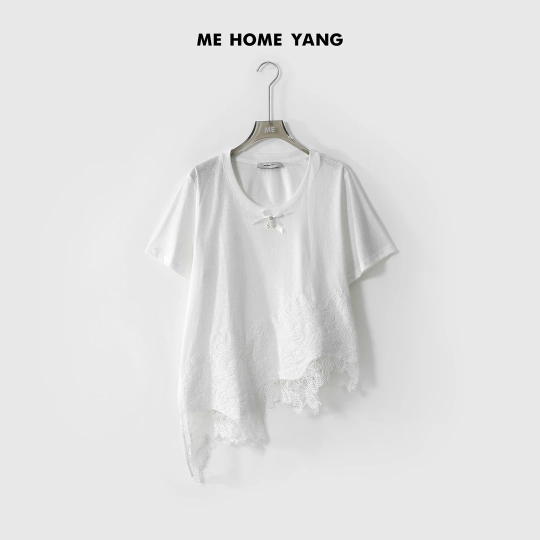 ME【蕾丝花T】夏季女士显瘦新款时尚百搭白色气质T恤MEQS5026
