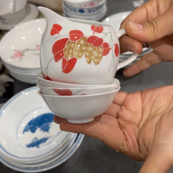 醴陵釉下4个小茶杯一公道释*