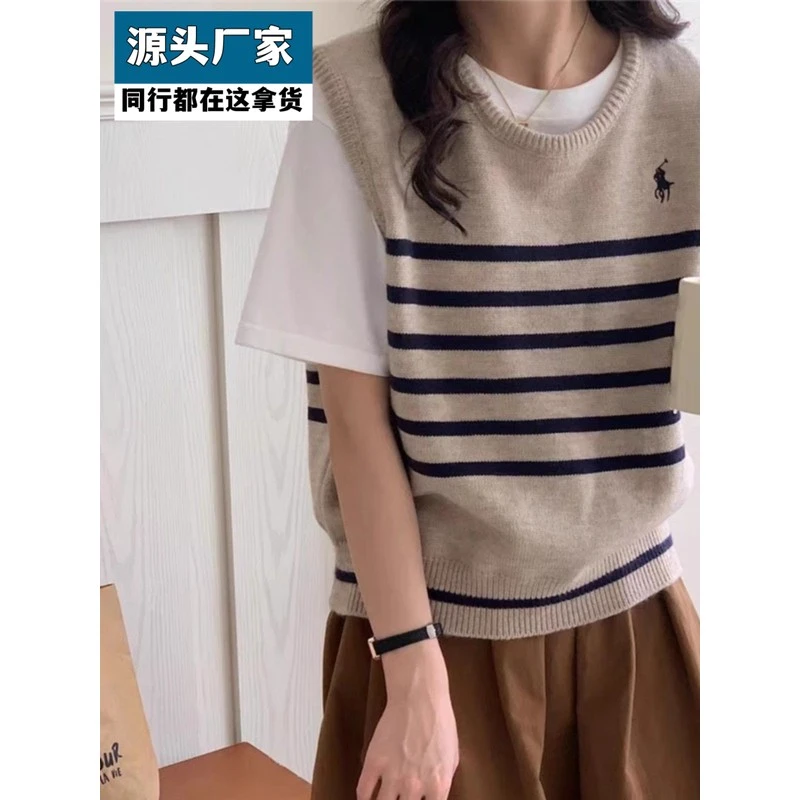 梵乐芬春秋新款文艺复古贴布镂空马甲宽松V领无袖棉线针织上衣马