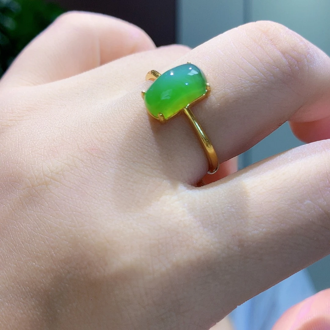 和田玉（碧玉）戒指银S925镀金镶嵌