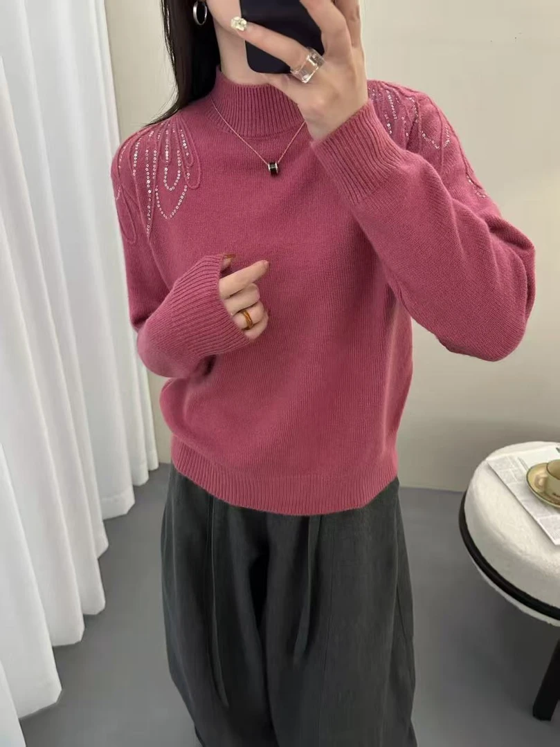 半高领针织不褪色水洗常规衫时尚宽松打底衫XJ25116