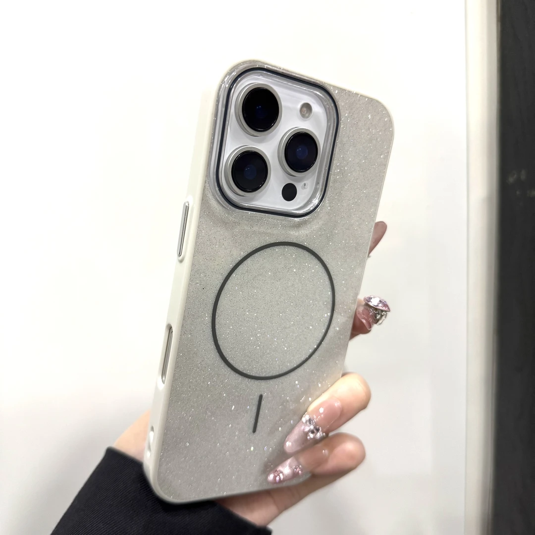 闪粉磁吸手机壳适用苹果16ProMax轻奢iPhone15防摔14光面13软壳16