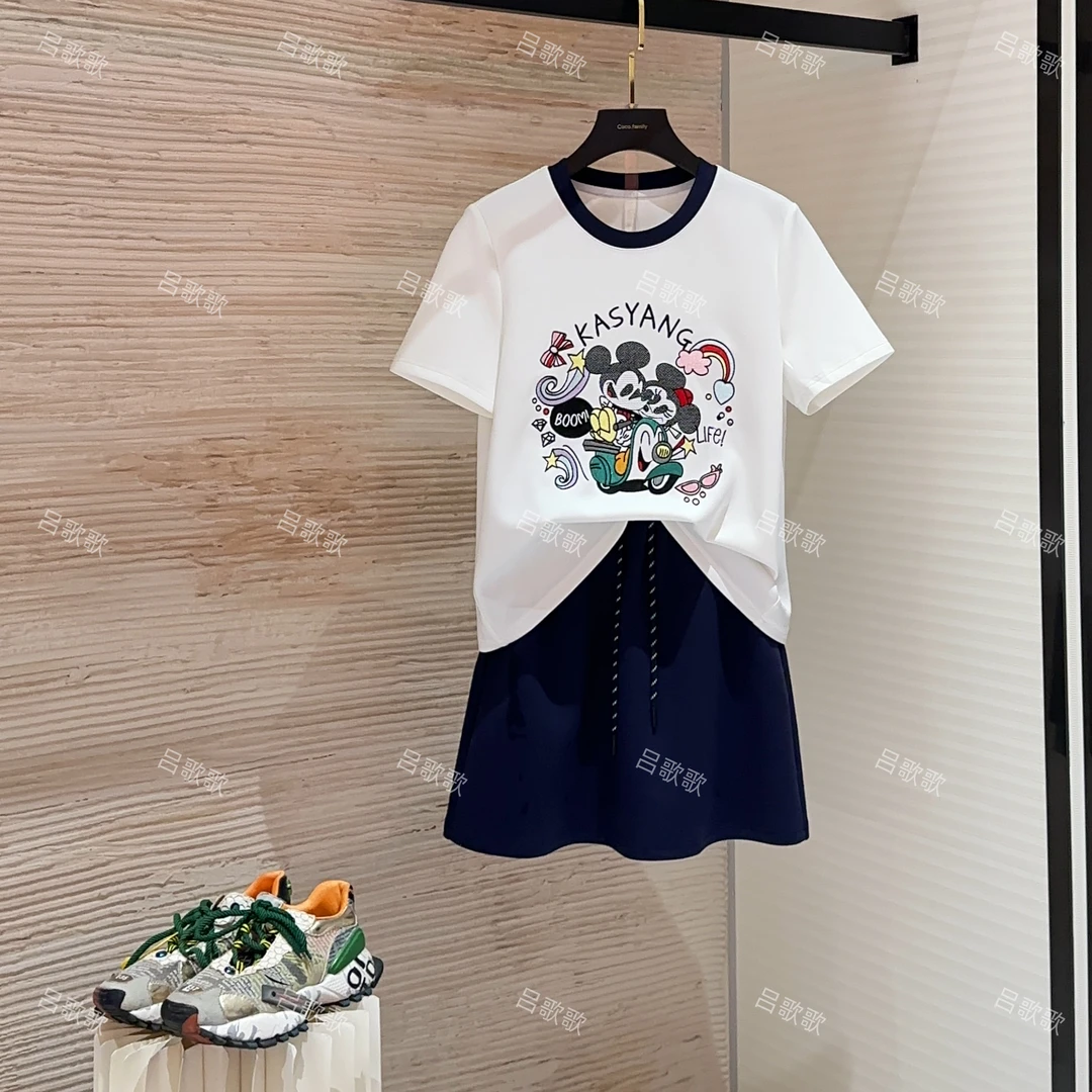 【宠粉价】米奇经典撞色卡通白宽松短袖套装裙裤JC-A3710