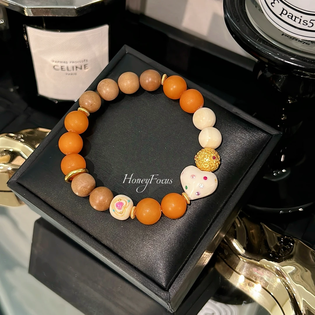 爱心蜜蜡手串 天然蜜蜡 925银 小众文玩款 #9509