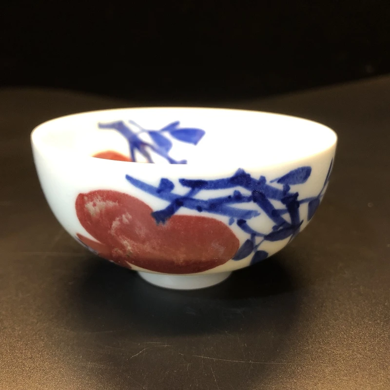 12.16/N100130/00762/东客/釉里红石榴鸡心杯/口径8.1/高4.4/90