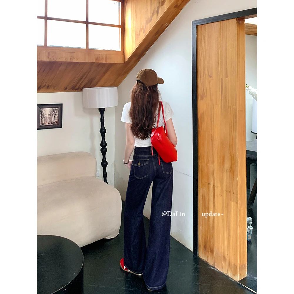 DUOXINIU/多喜牛/DaLin夏季薄款阔腿裤女高腰牛仔裤复古设计感