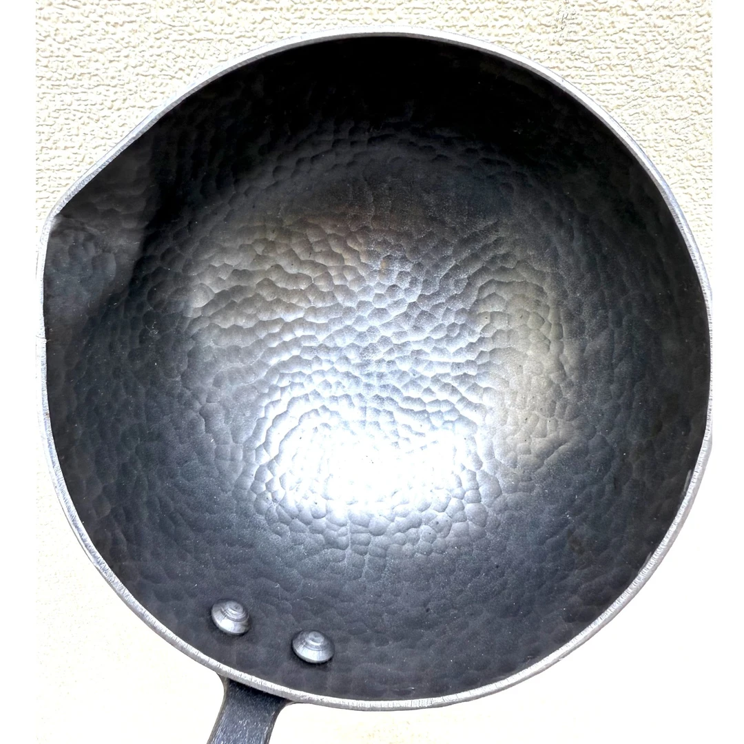 章丘手工锻打精熟铁泼油锅热油小锅油泼面圆底  加厚加深木柄新款