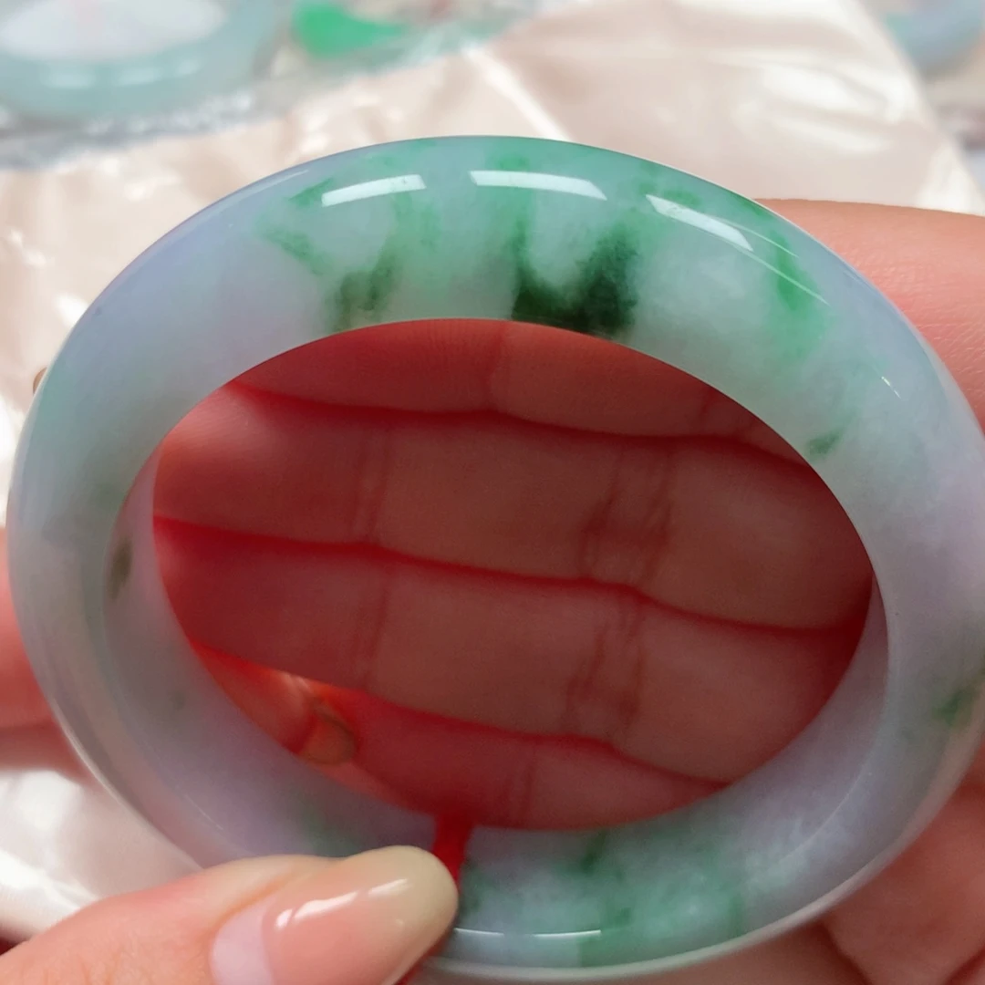 翡翠未镶嵌手镯24紫底飘花 厚装