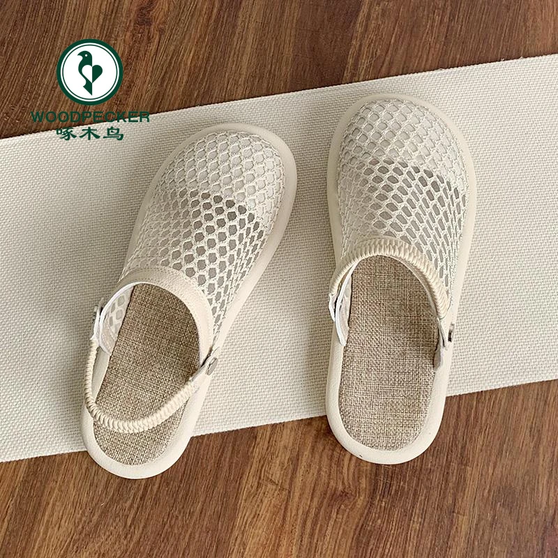 啄木鸟森系网鞋女夏季透气凉鞋女两穿网面洞洞鞋一脚蹬包头半拖鞋