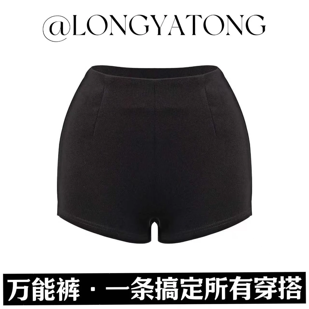 龙牙童推荐【万能打底裤】短裤休闲直筒裤修身中腰时尚极简风黑色