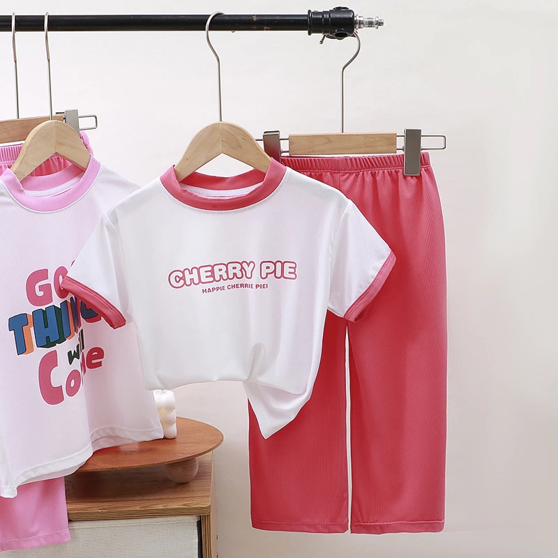 夏季女童冰丝套装宝宝阔腿裤两件套 休闲薄款