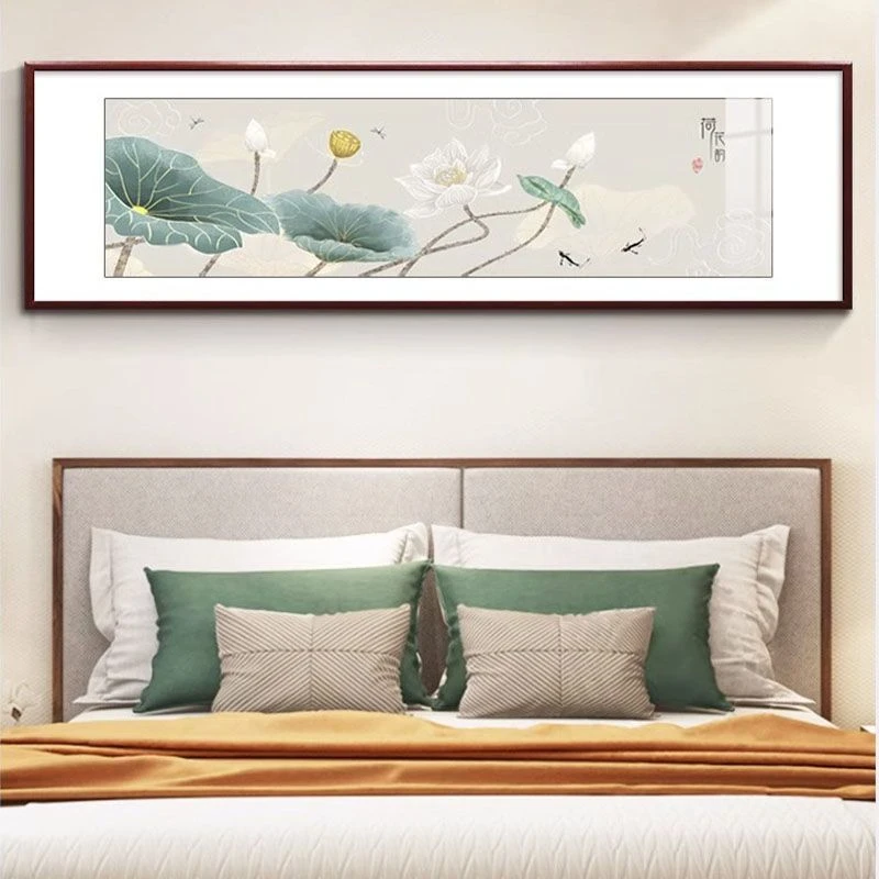 【荷花】新中式卧室装饰画床头挂画茶室主卧客厅沙发房间背景墙壁