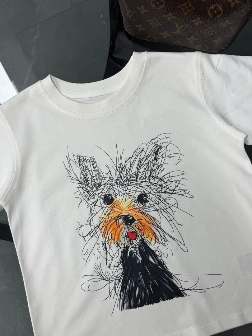 儿童中性早春纯棉卡通漫画潦草狗短袖