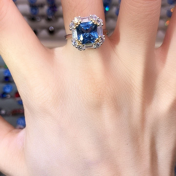 海蓝宝石戒圈银S925镶嵌