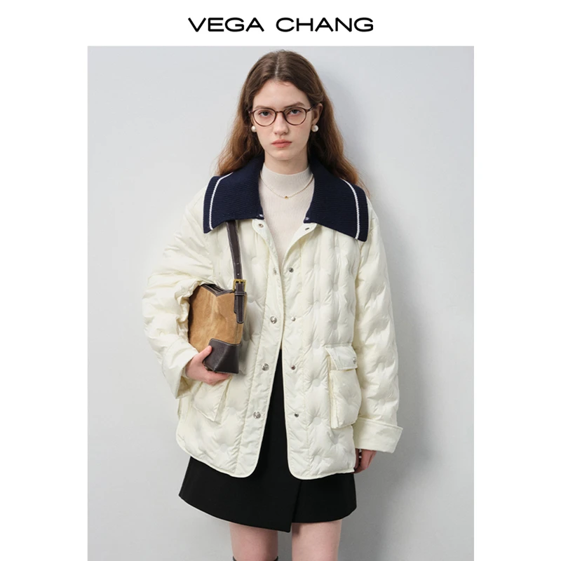 VEGACHANG【菱纹雅韵】羽绒服女款2025新款冬日韩系慵款棉服0187JJ