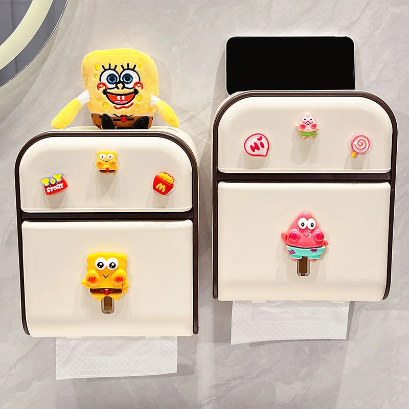 厕所纸巾盒壁挂式可爱海绵宝宝卫生间厕纸置物架免打孔防水抽纸盒