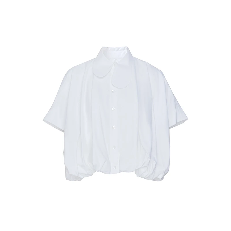 TRACY CHU 白色高纱支棉花苞衬衫设计感富家千金清冷感度假洋气款