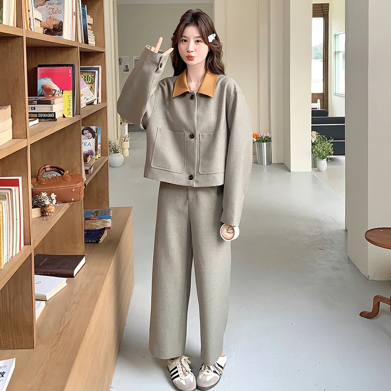 高级感撞色上衣阔腿裤套装女2025春秋新款ootd减龄入秋爆款两件套