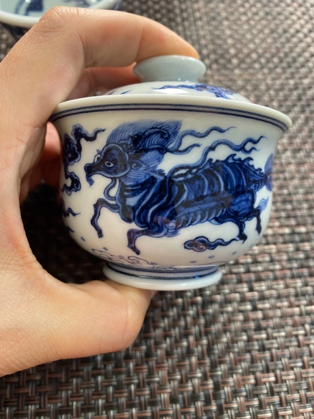 双麒麟布袋盖碗 盖下120cc