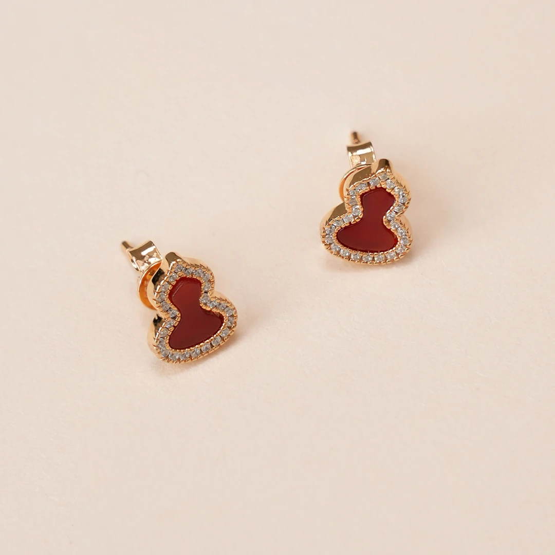 925银耳饰 【好事葫芦】红葫芦镶钻轻奢耳钉新年礼物秋冬氛围感耳饰