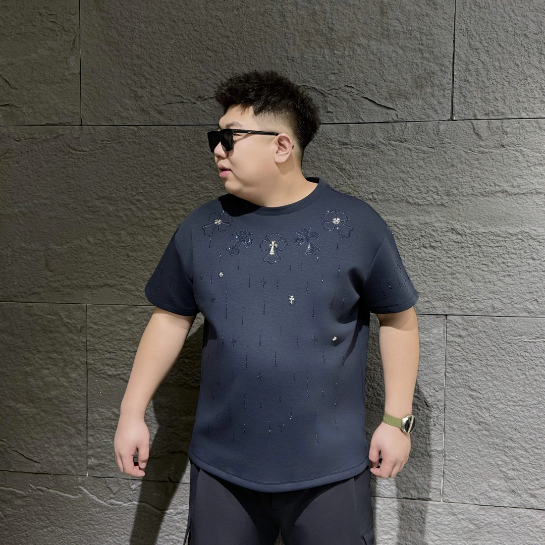 大码男装 冬季奥钻 烫钻 潮流短袖72788