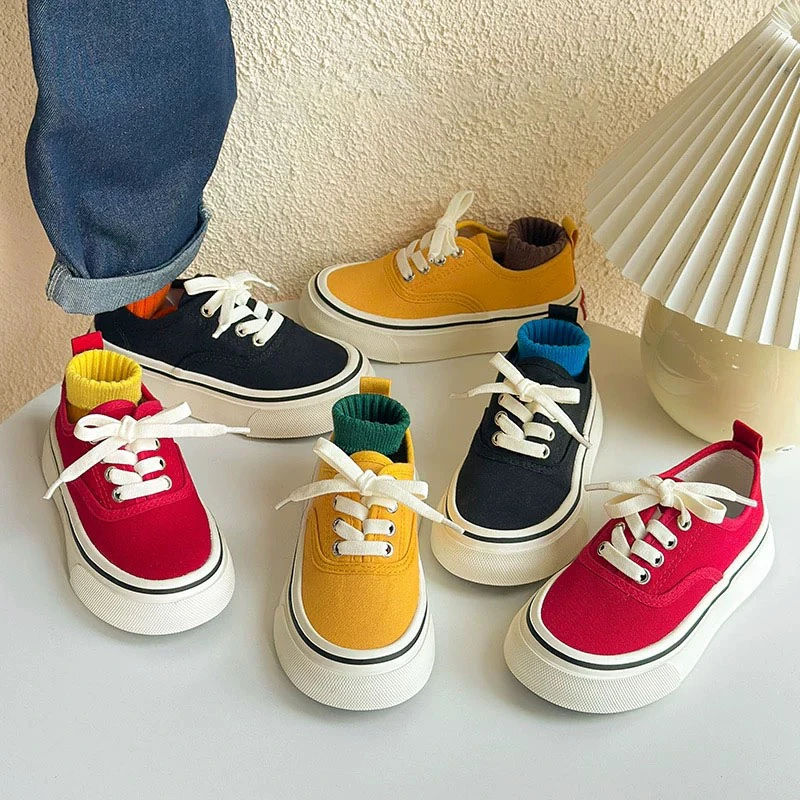 韩版儿童帆布鞋春秋男女童一脚蹬板鞋幼儿园室内鞋学生红色布鞋潮