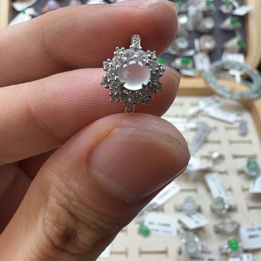 翡翠银S925镶嵌戒指天然缅甸翡翠A货