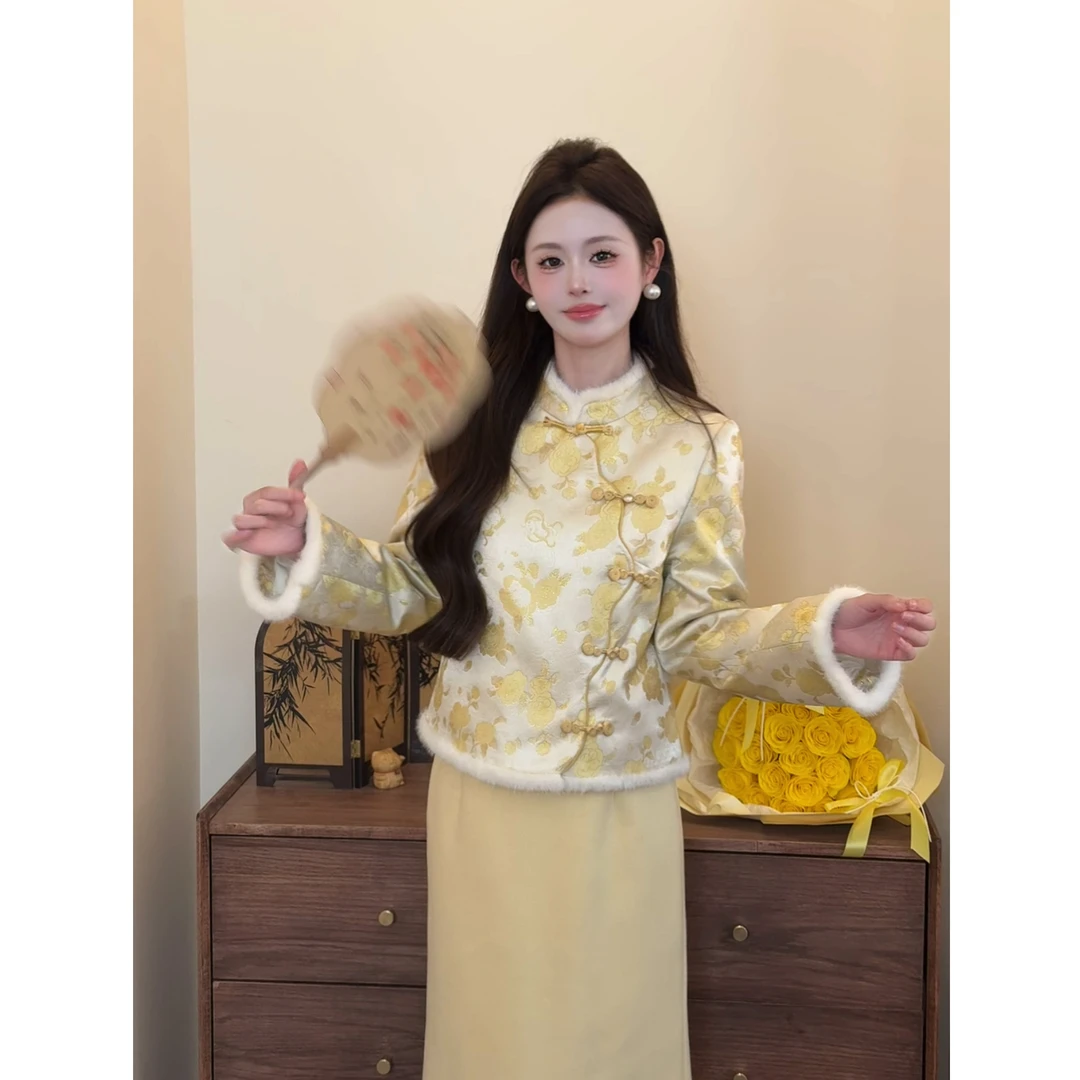 【华灯初上】<77>新中式斜襟提花羽绒外套+呢半裙XMZH9653XMZH9654