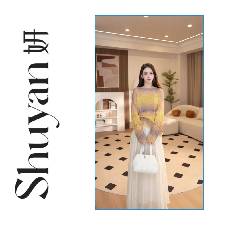 Shuyan妍【和纸罩衫】渐变宽松条纹进口和纸纱小罩衫73282