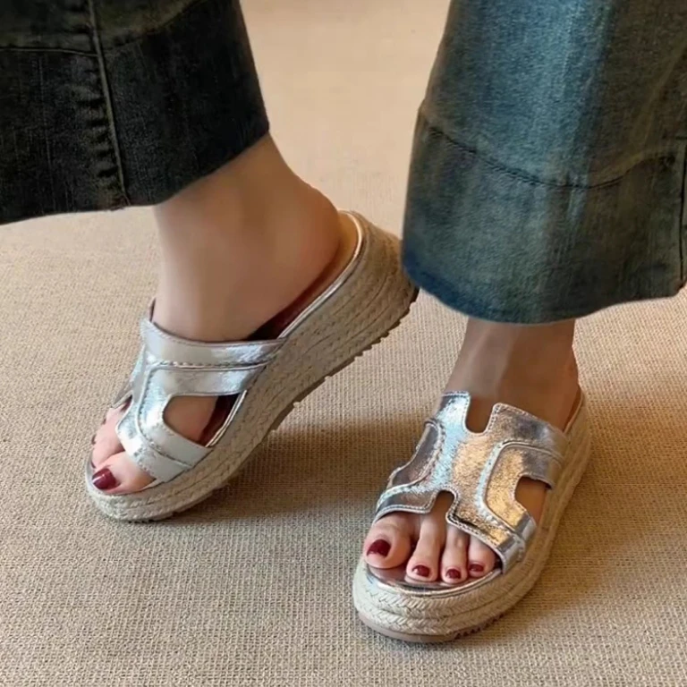 沙滩日记~复古草编百搭厚底坡跟凉拖鞋S826