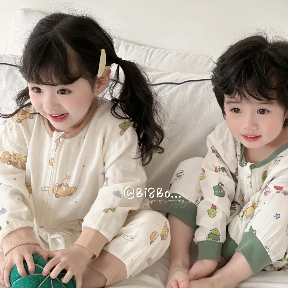 bi8bo2025春季男宝女宝居家纯棉休闲宽松长袖睡袋 31130