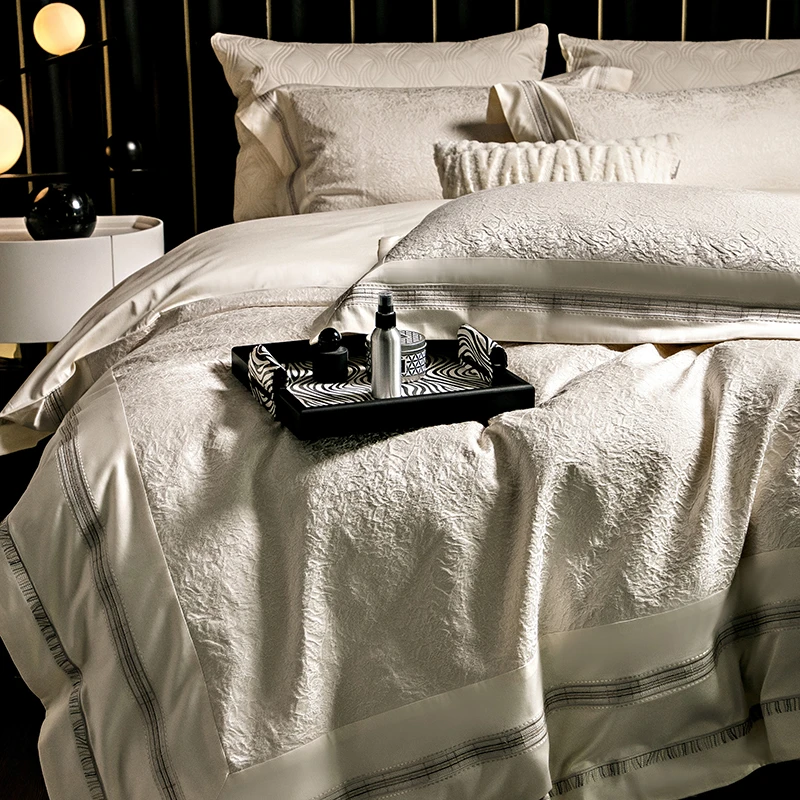 高精密长绒棉提花四件套全棉轻奢高级感柔软丝滑被套主卧床上用品