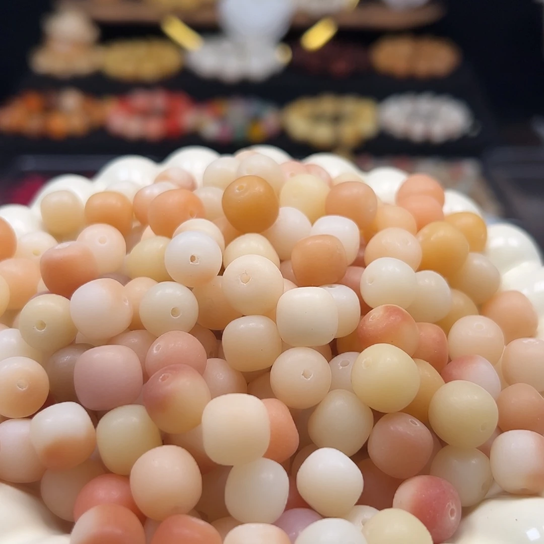 菩提根/象牙果手串微瑕卡11/12左右肉粉桶200颗